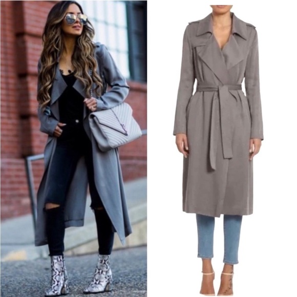 Badgley Mischka Angelina Lyocell Trench Coat Gray Women’s Size Large - Picture 1 of 15